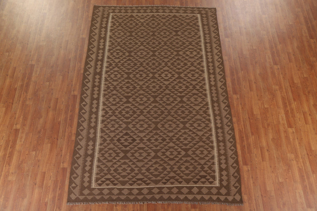 Brown Kilim Reversible Wool Area Rug 7x10