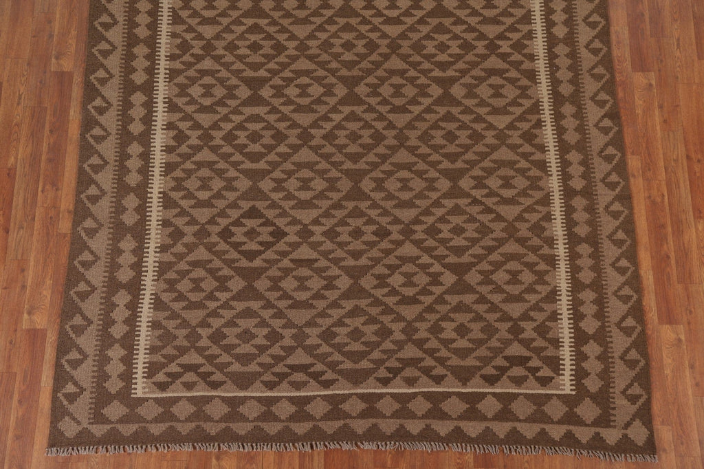 Brown Kilim Reversible Wool Area Rug 7x10