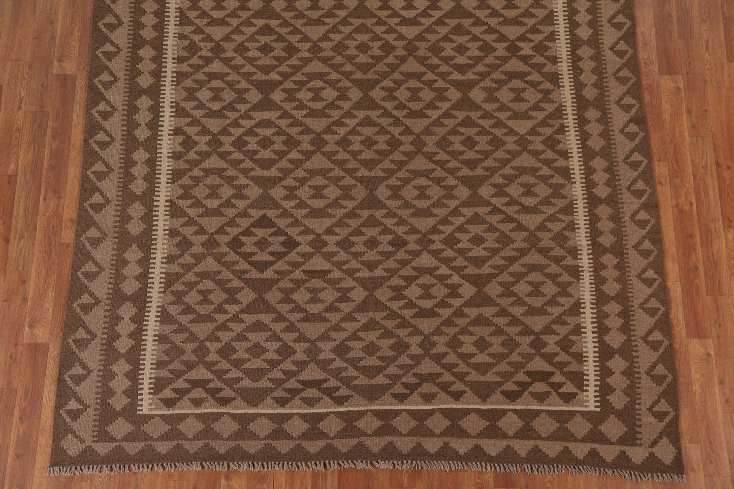 Brown Kilim Reversible Wool Area Rug 7x10