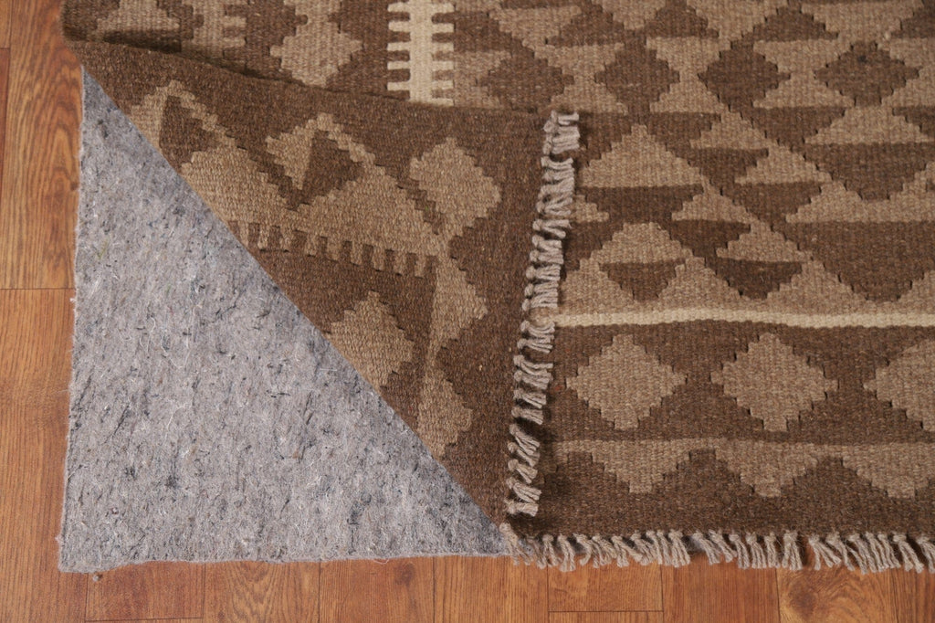 Brown Kilim Reversible Wool Area Rug 7x10