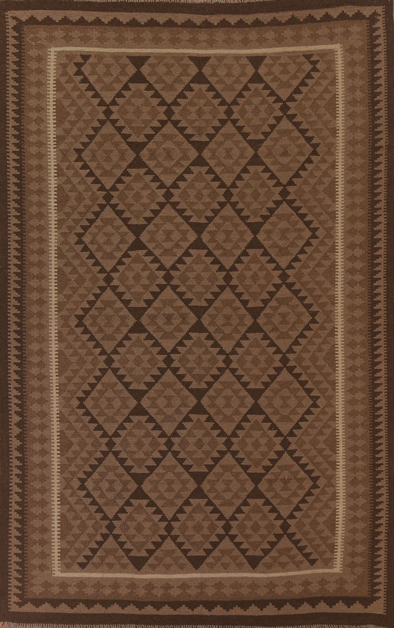 Brown Kilim Reversible Wool Area Rug 7x10