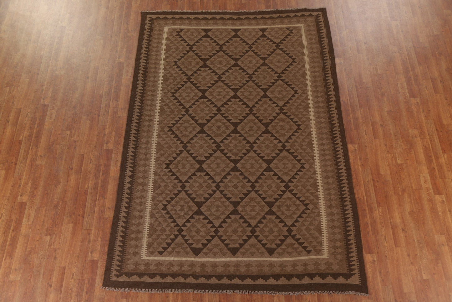 Brown Kilim Reversible Wool Area Rug 7x10