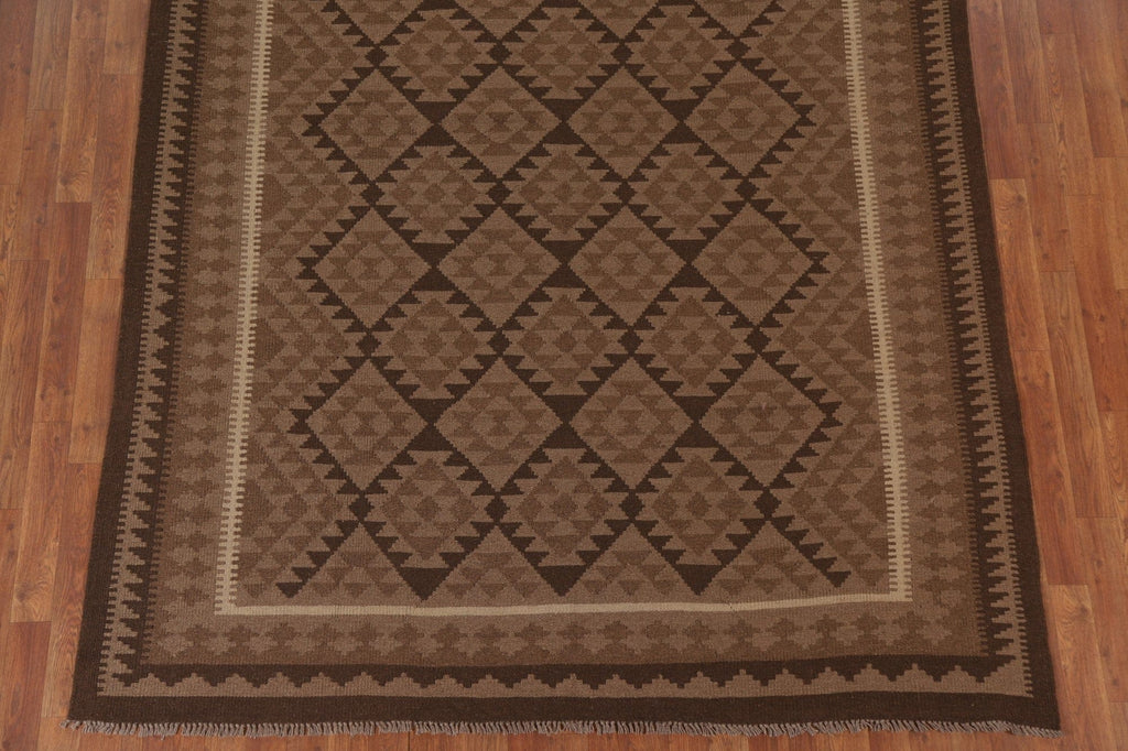 Brown Kilim Reversible Wool Area Rug 7x10