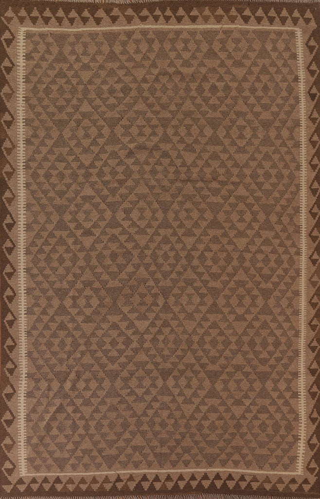 Brown Kilim Reversible Wool Area Rug 7x10