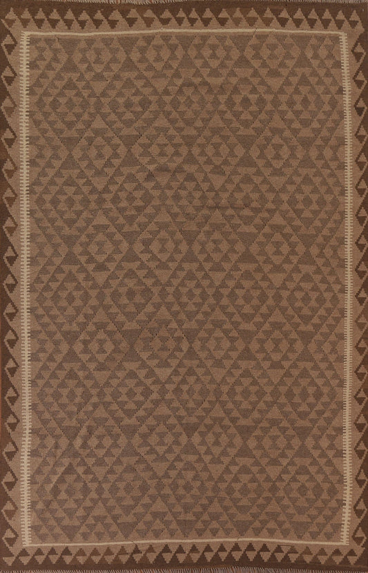 Brown Kilim Reversible Wool Area Rug 7x10