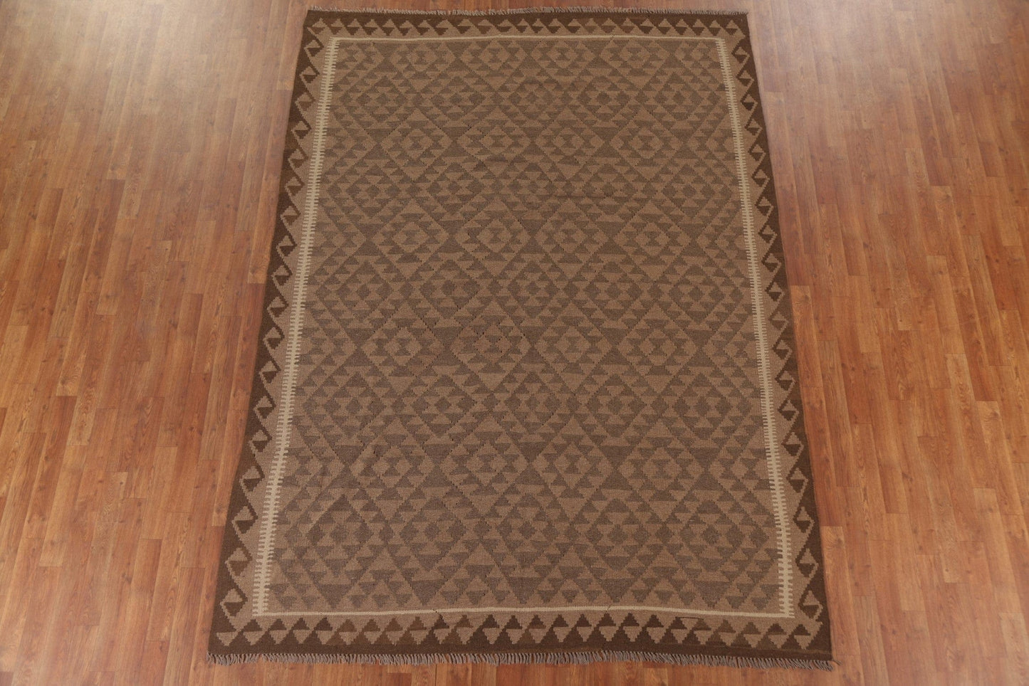 Brown Kilim Reversible Wool Area Rug 7x10