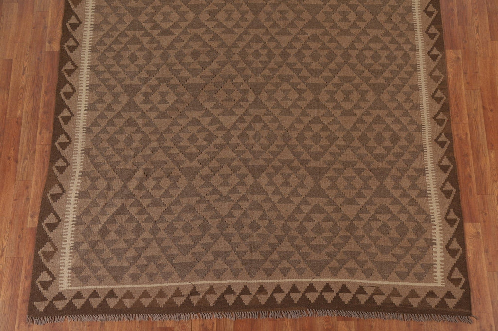 Brown Kilim Reversible Wool Area Rug 7x10