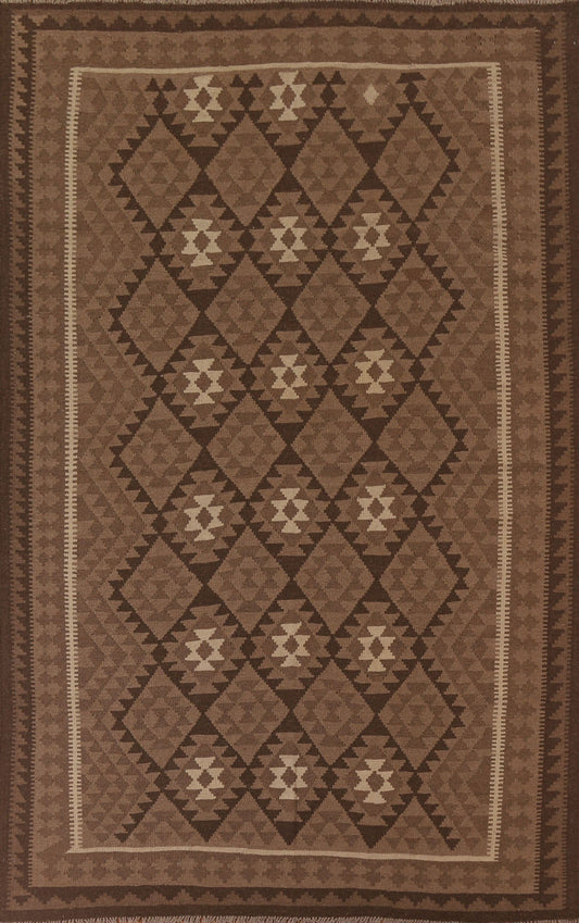 Brown Kilim Geometric Area Rug 7x9