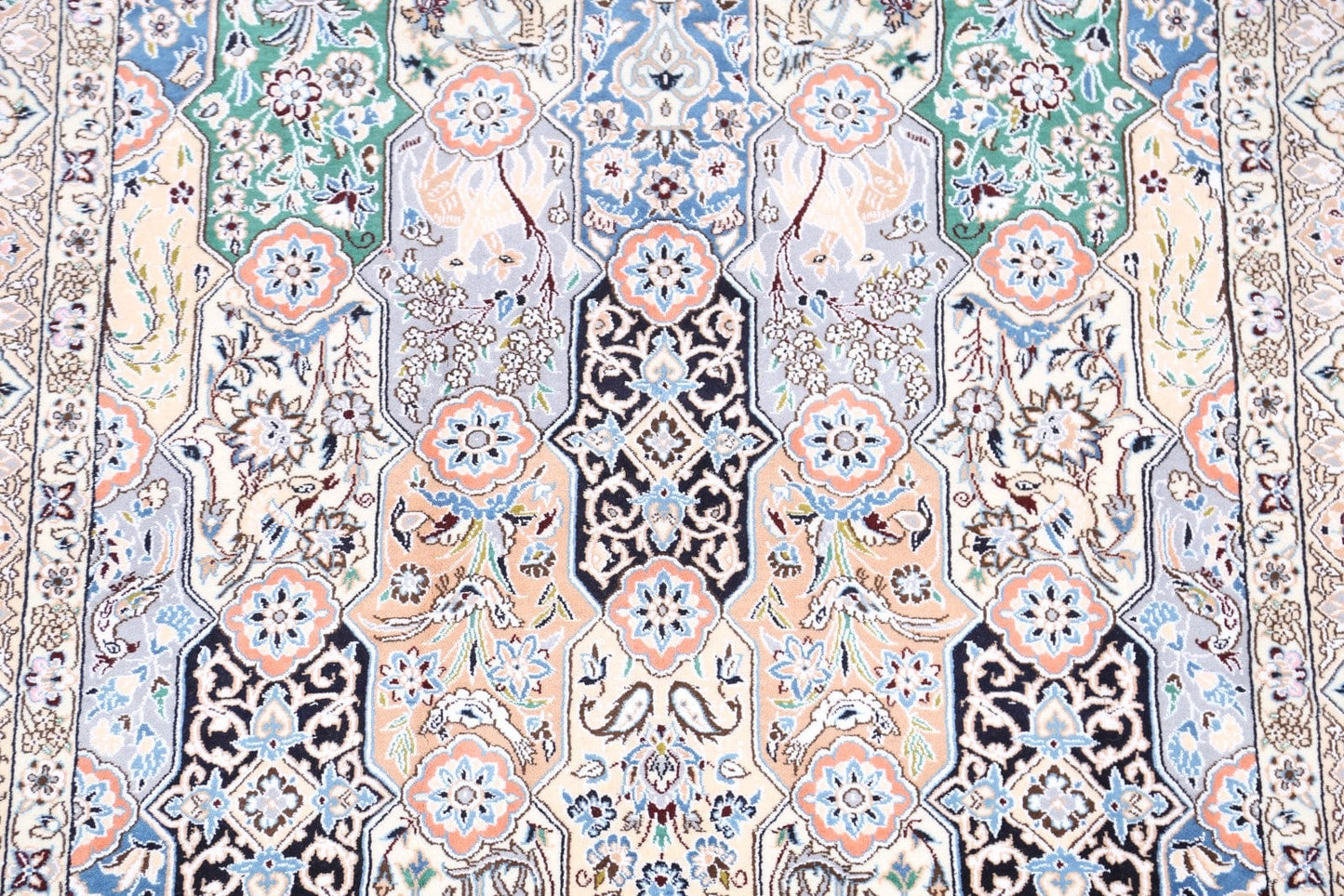 Floral Nain Isfahan Persian Wool Silk Rug 5x8