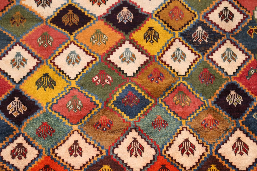 Tribal Geometric Gabbeh Shiraz Persian Hand-Knotted Area Rug Wool 5x6