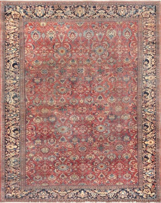 Antique Ferehan Collection Rust Wool Area Rug-10' 6" X 13' 3"