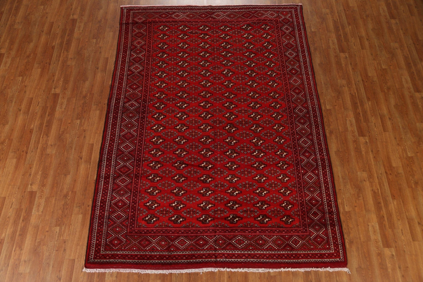 Red Geometric Bokhara Pakistan Wool Area Rug 7x9