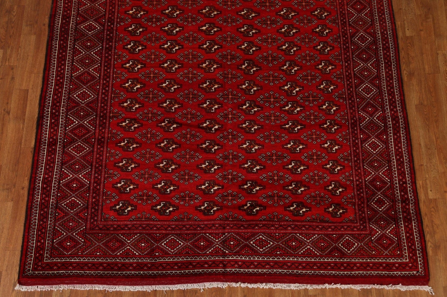 Red Geometric Bokhara Pakistan Wool Area Rug 7x9