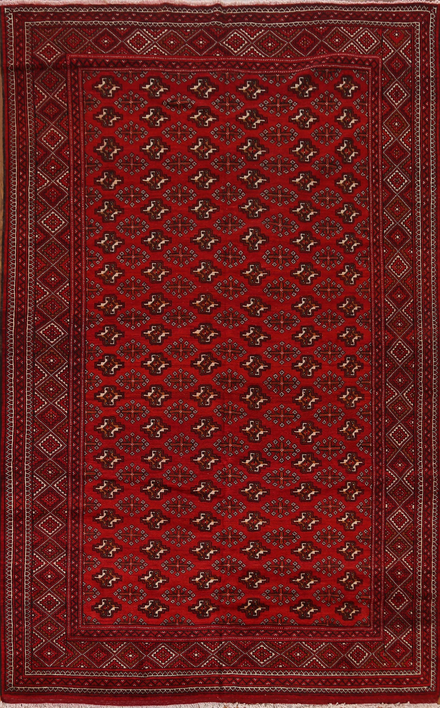 Red Geometric Bokhara Pakistan Wool Area Rug 7x9