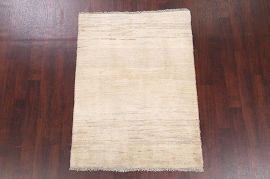 Solid Ivory Gabbeh Shiraz Persian Area Rug 4x5