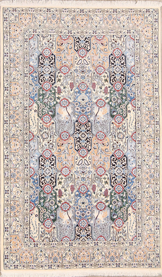Nain Isfahan Persian Wool Silk Rug 5x8