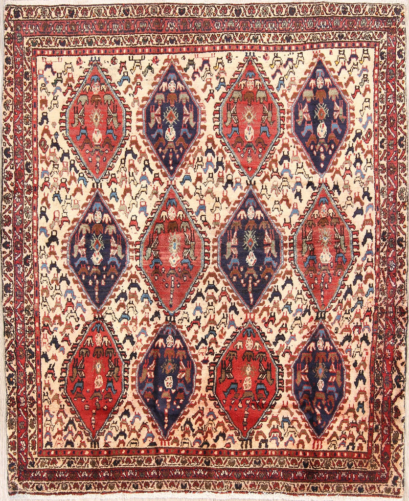 Antique Tribal Shiraz Abadeh Persian Area Rug 4x5