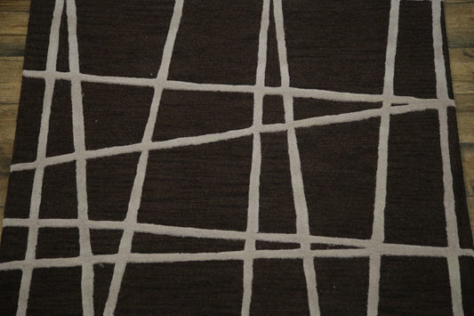 Hand-tufted Dark Brown Abstract Area Rug 5x8