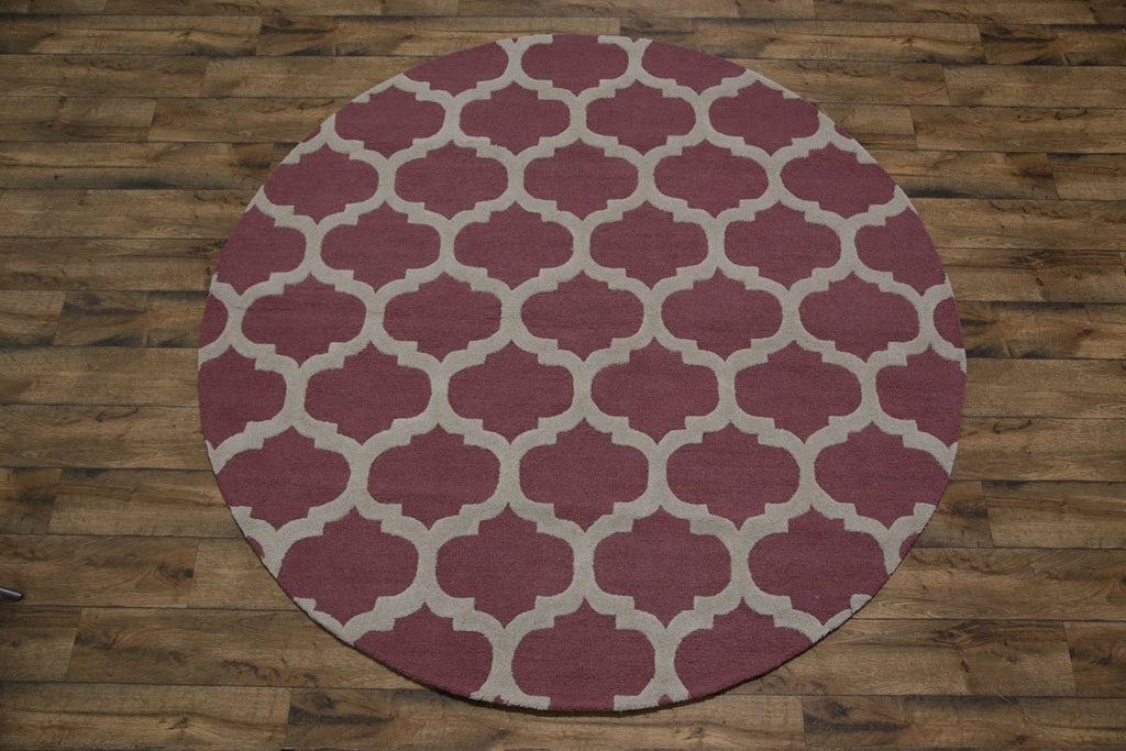 Pink/Ivory Round 8x8 Trellis Area Rug