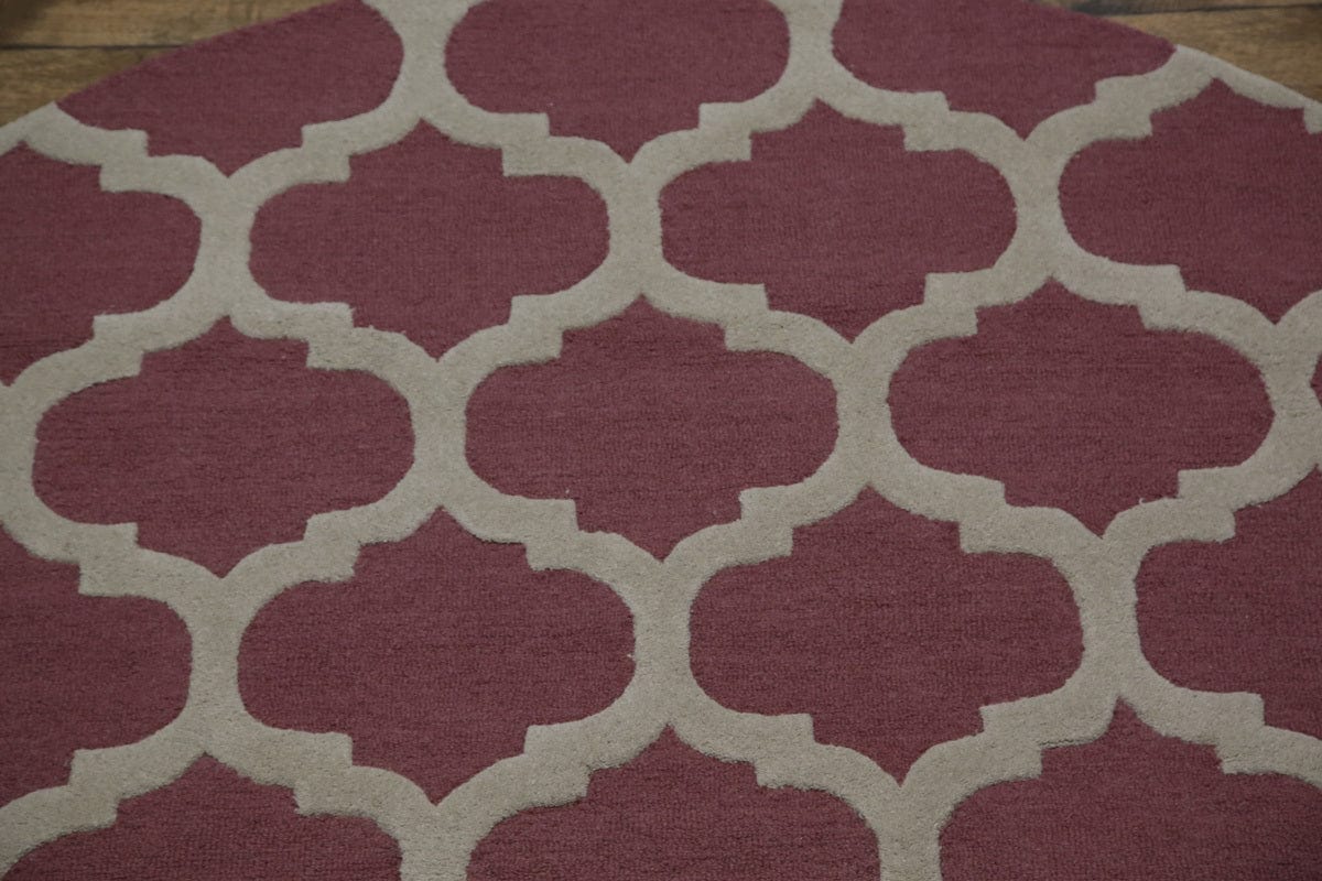 Pink/Ivory Round 8x8 Trellis Area Rug