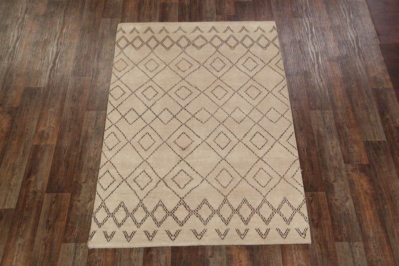 Geometric Moroccan Trellis Beige/Brown 5x8 Wool Area Rug