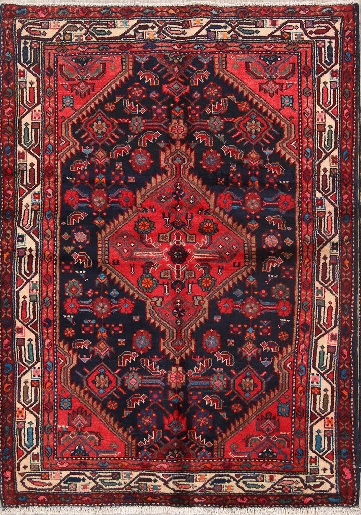 Navy Blue Hamedan Persian Area Rug 4x5