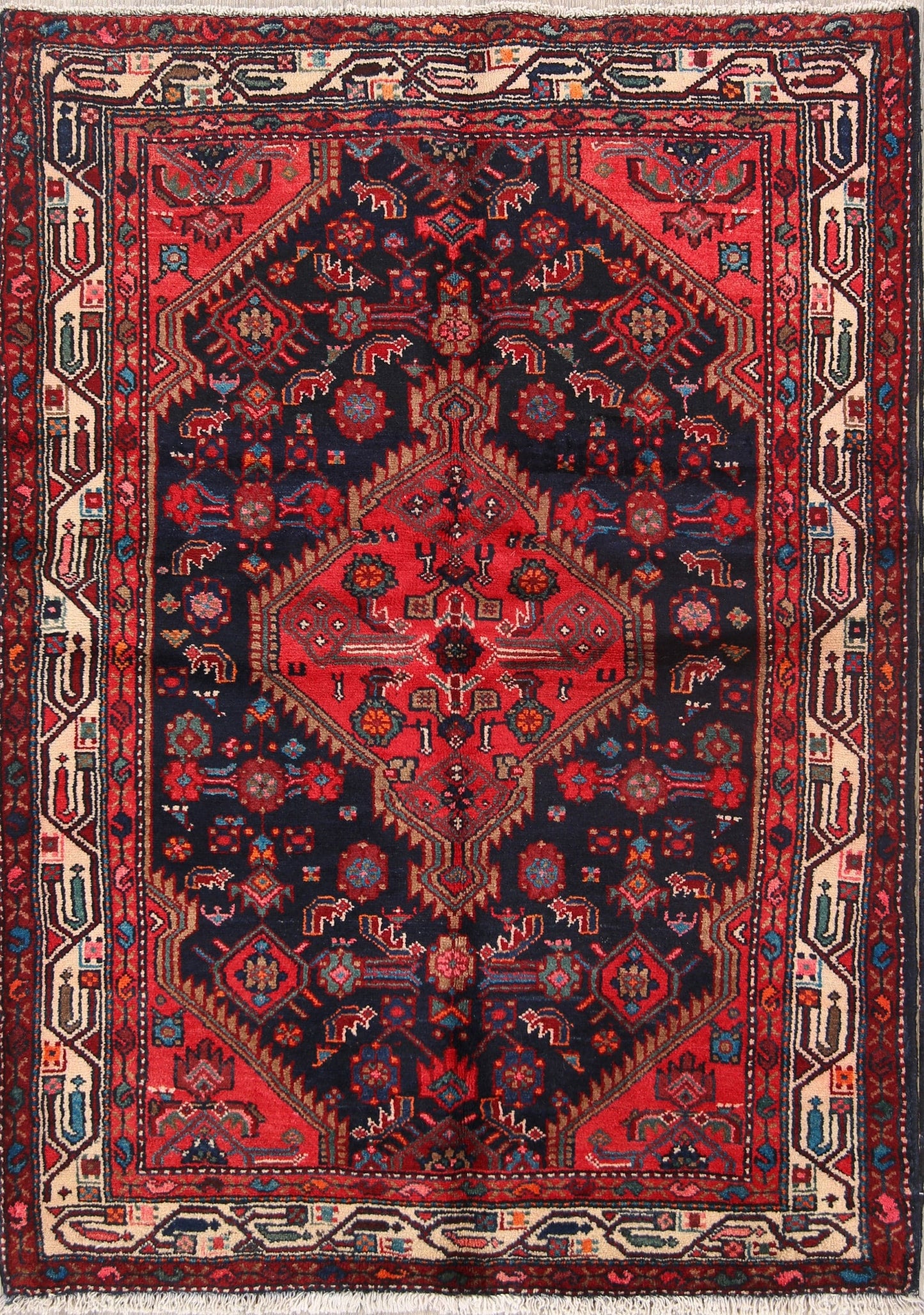 Navy Blue Hamedan Persian Area Rug 4x5