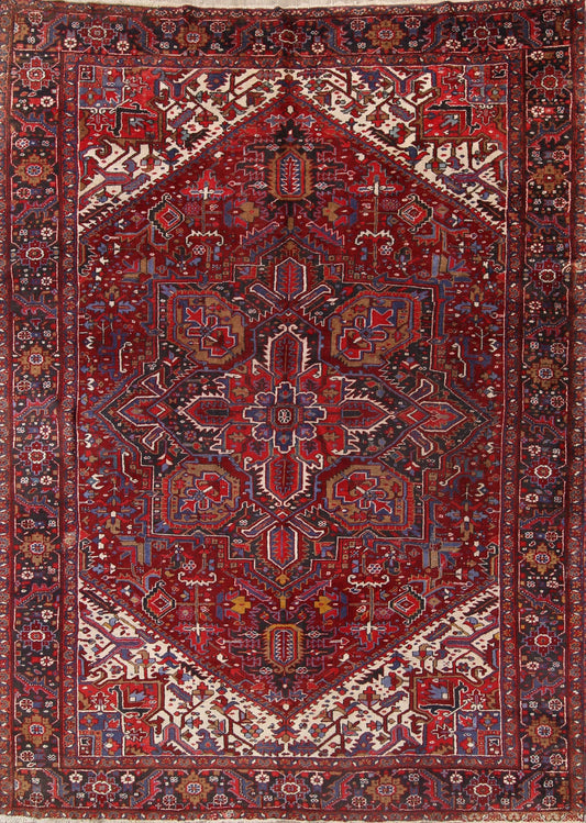 Geometric Red Wool Heriz Persian Area Rug 9x12