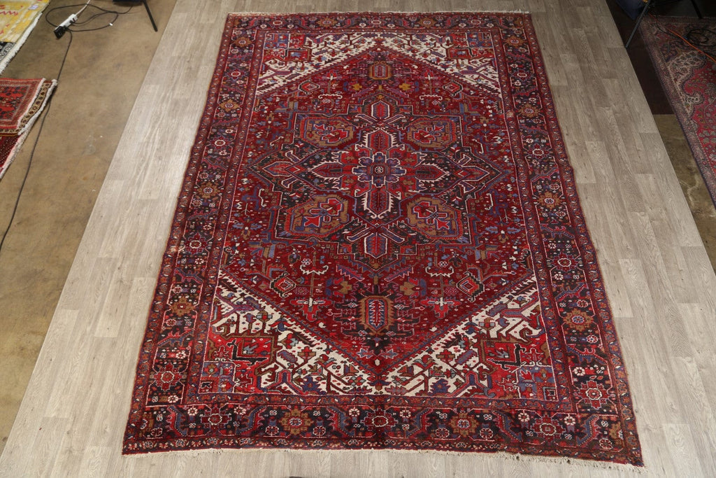 Geometric Red Wool Heriz Persian Area Rug 9x12