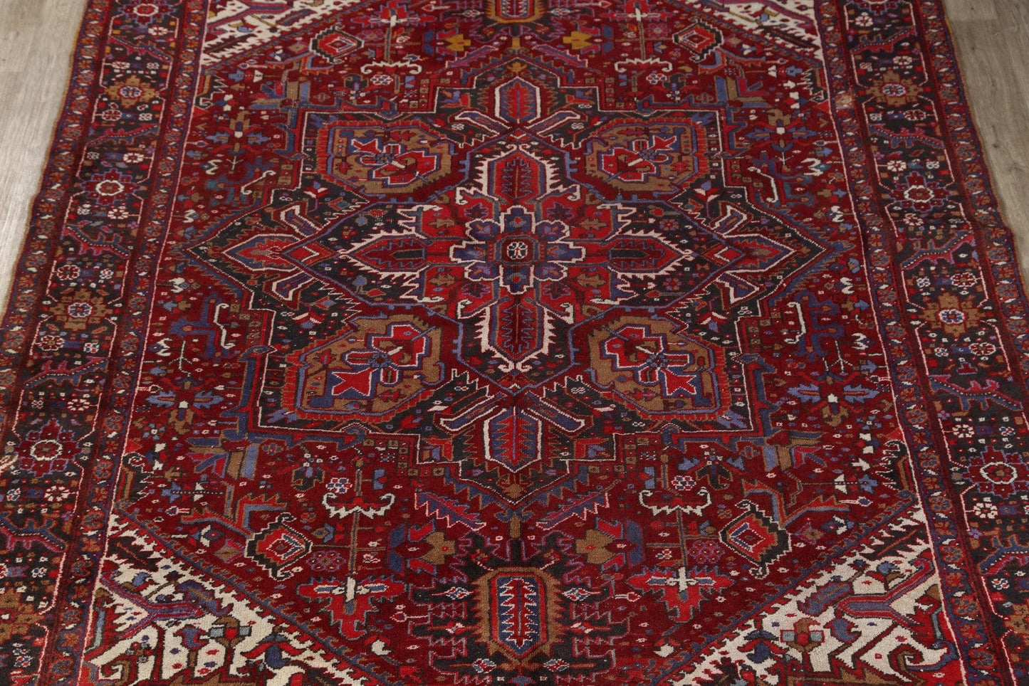 Geometric Red Wool Heriz Persian Area Rug 9x12