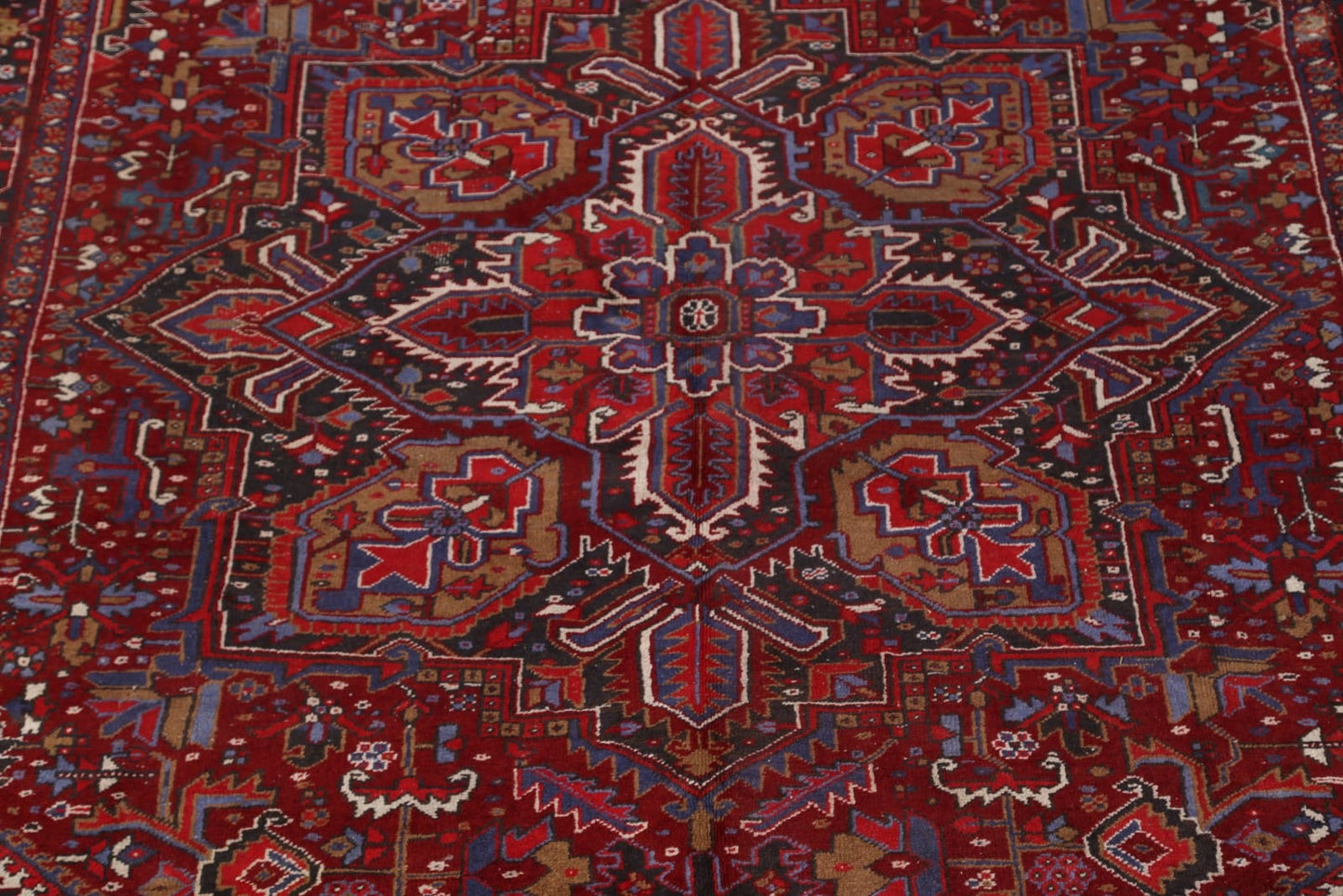 Geometric Red Wool Heriz Persian Area Rug 9x12