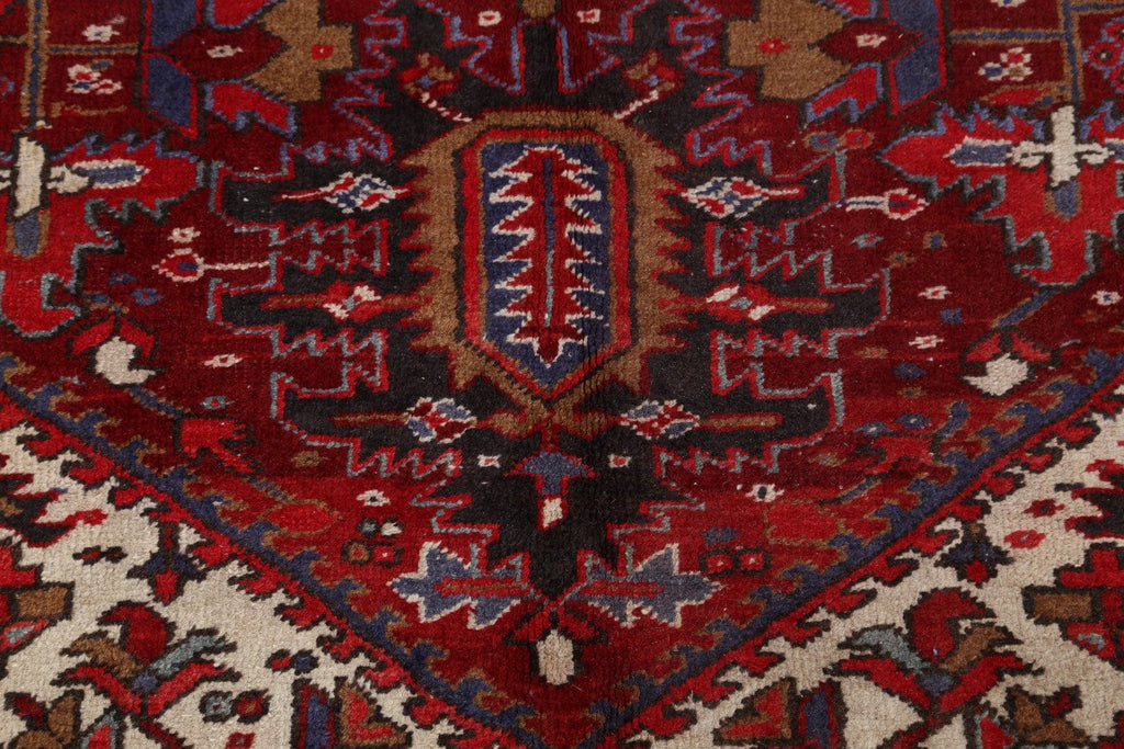 Geometric Red Wool Heriz Persian Area Rug 9x12