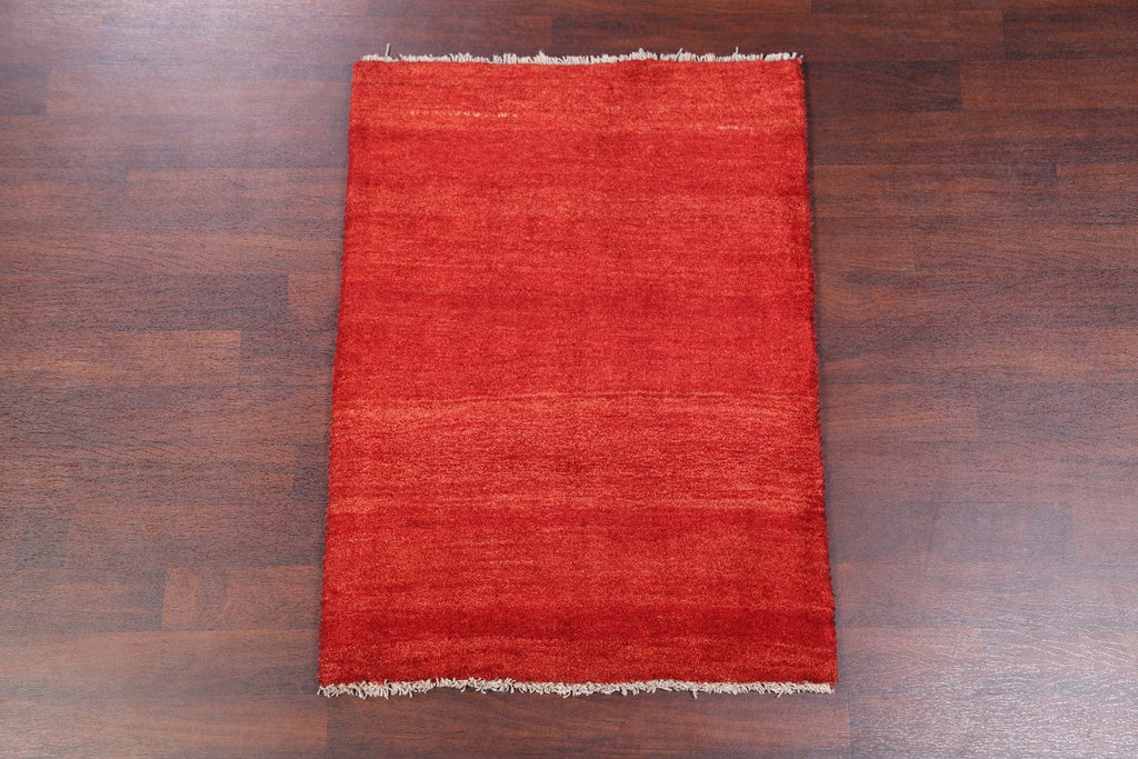 Solid Modern 3x5 Gabbeh Shiraz Persian Scarlet Wool Rug