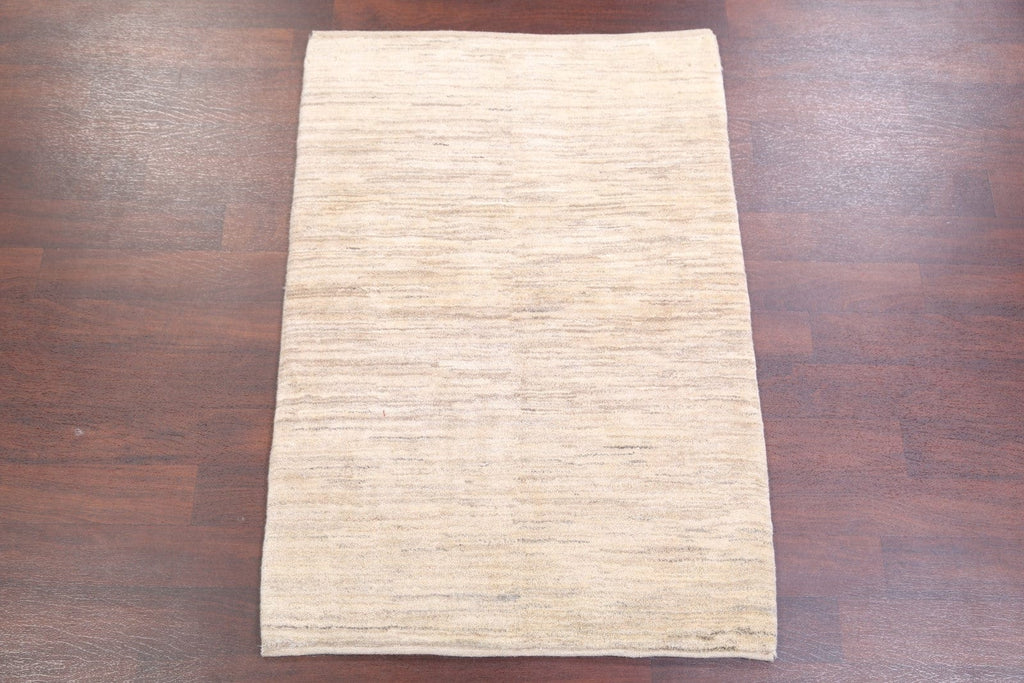 Natural Dye Solid Ivory 3x5 Gabbeh Zolanvari Persian Area Rug