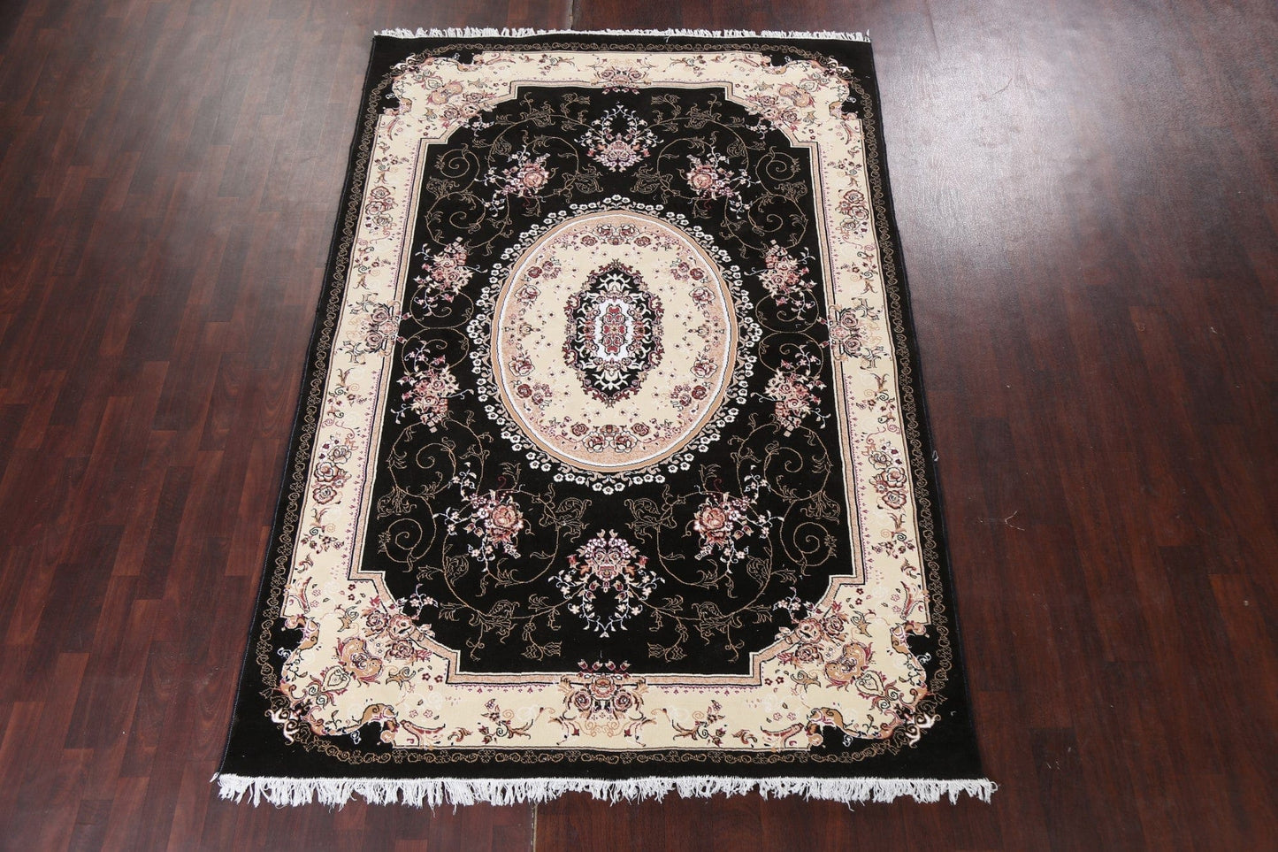 Victorian Style Black Floral Aubusson Area Rug