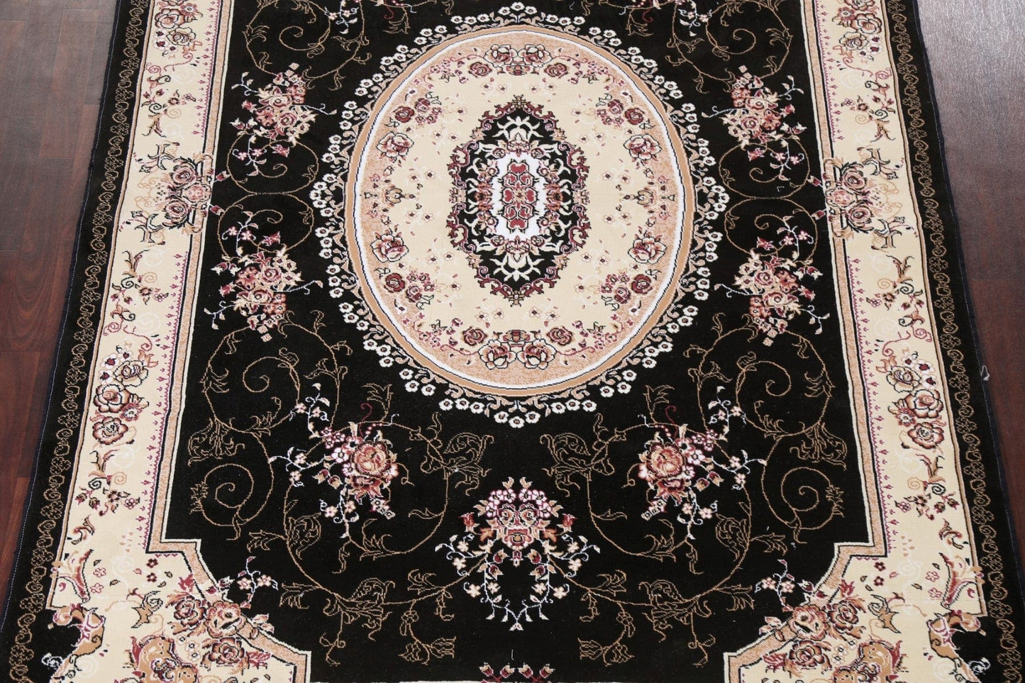 Victorian Style Black Floral Aubusson Area Rug