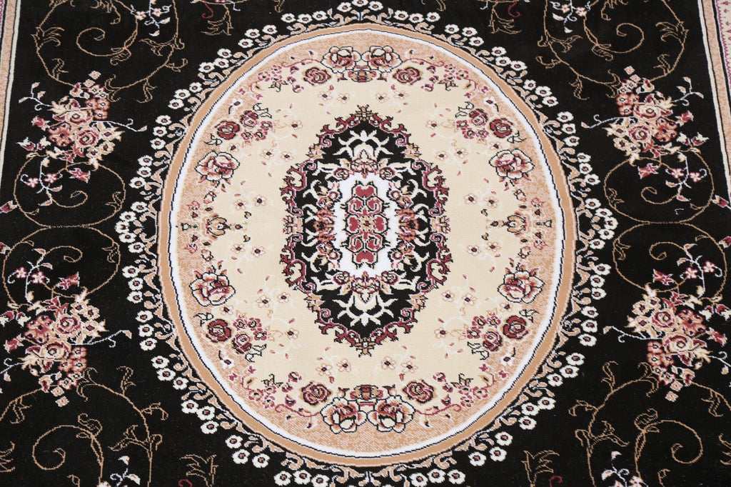 Victorian Style Black Floral Aubusson Area Rug