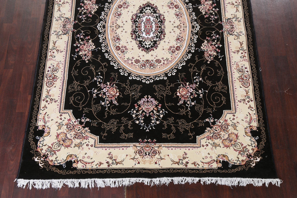 Victorian Style Black Floral Aubusson Area Rug