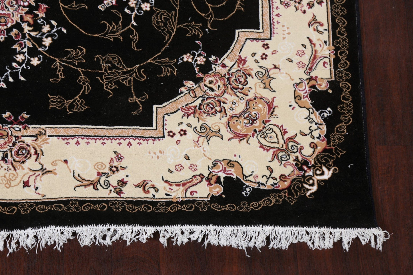 Victorian Style Black Floral Aubusson Area Rug