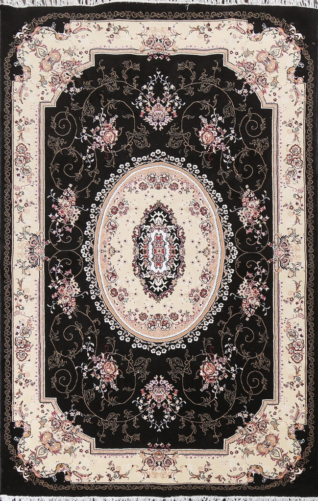 Victorian Style Black Floral Aubusson Area Rug