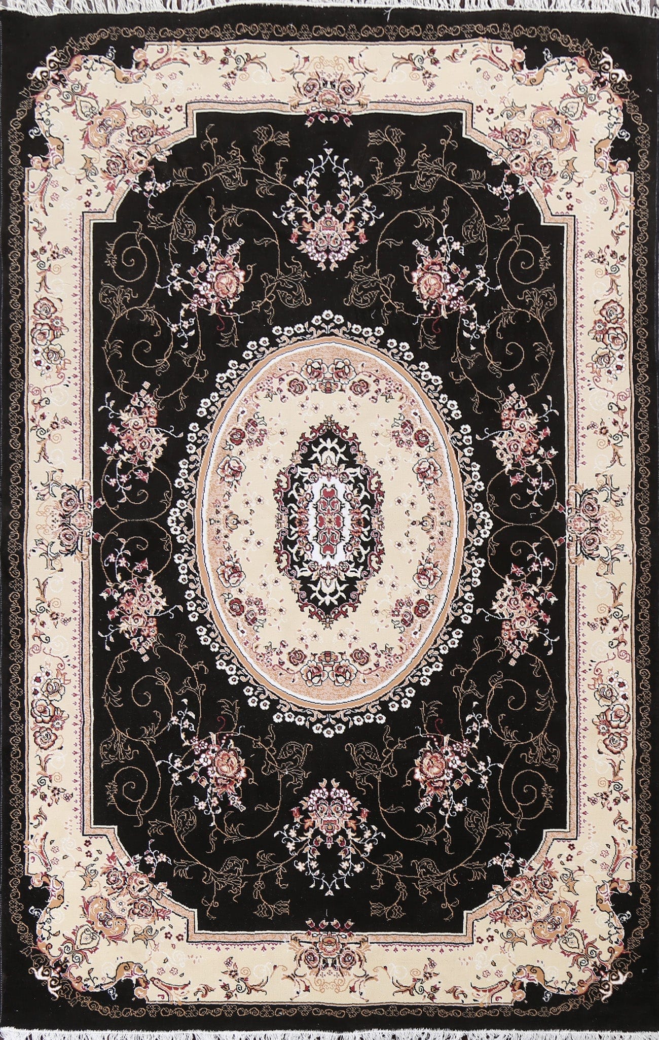 Victorian Style Black Floral Aubusson Area Rug