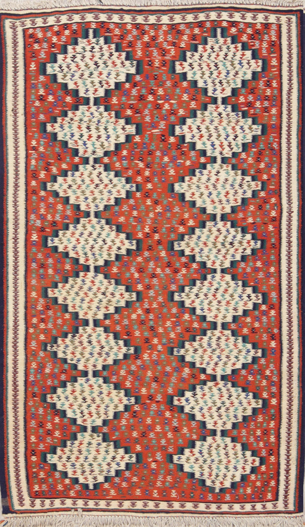 Pictorial 3x5 Kilim Senneh Persian Area Rug