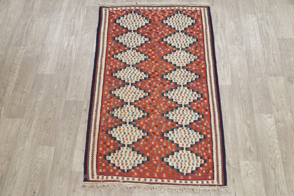 Pictorial 3x5 Kilim Senneh Persian Area Rug