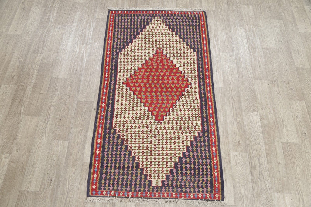 Geometric 3x6 Senneh Kilim Sumak Persian Rug Runner