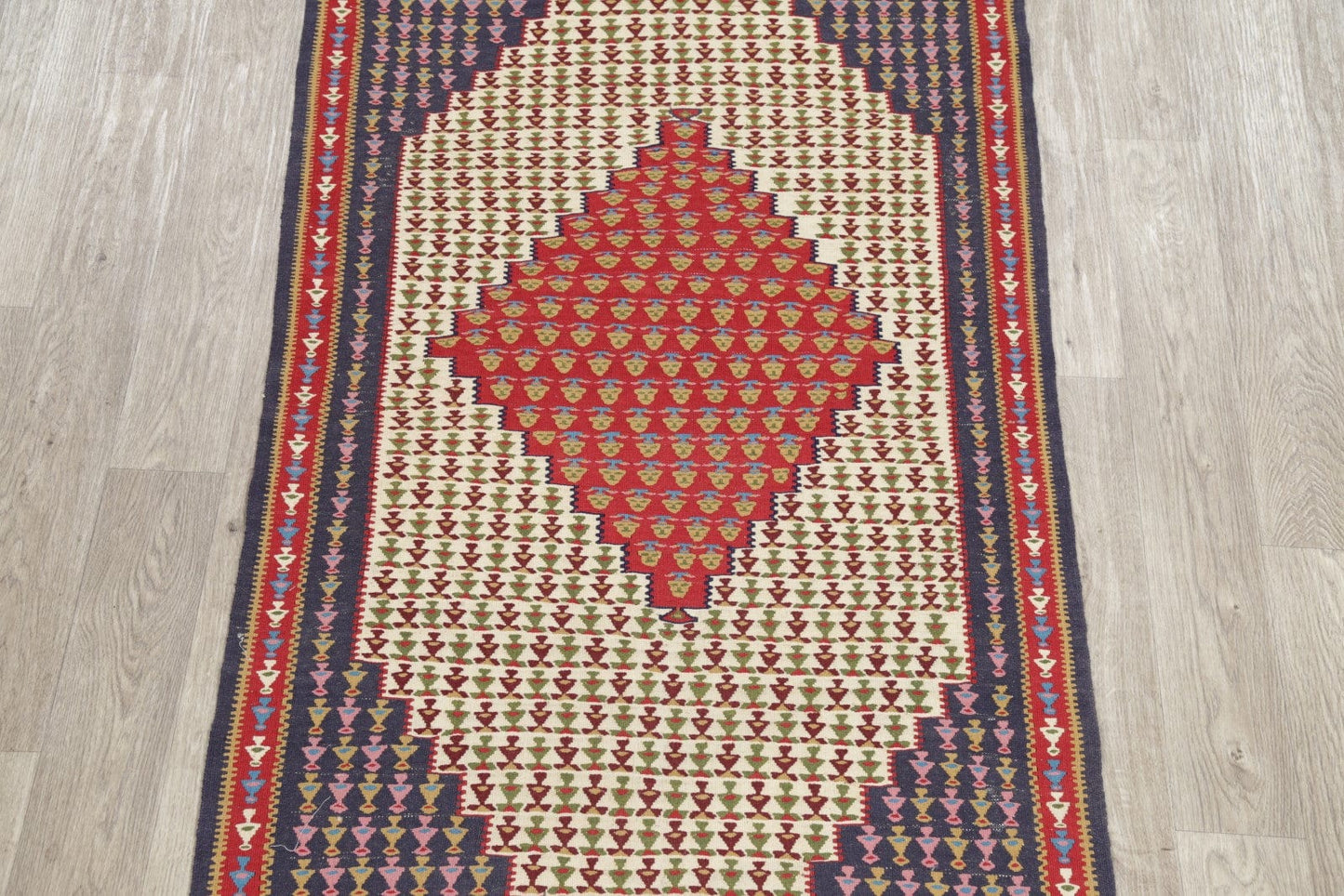 Geometric 3x6 Senneh Kilim Sumak Persian Rug Runner