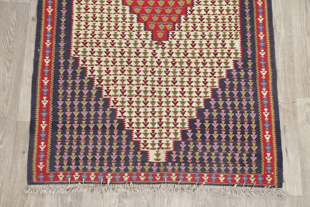 Geometric 3x6 Senneh Kilim Sumak Persian Rug Runner