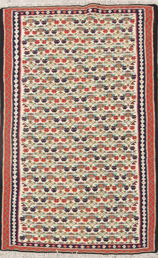 All-Over Geometric 4x6 Kilim Senneh Persian Area Rug