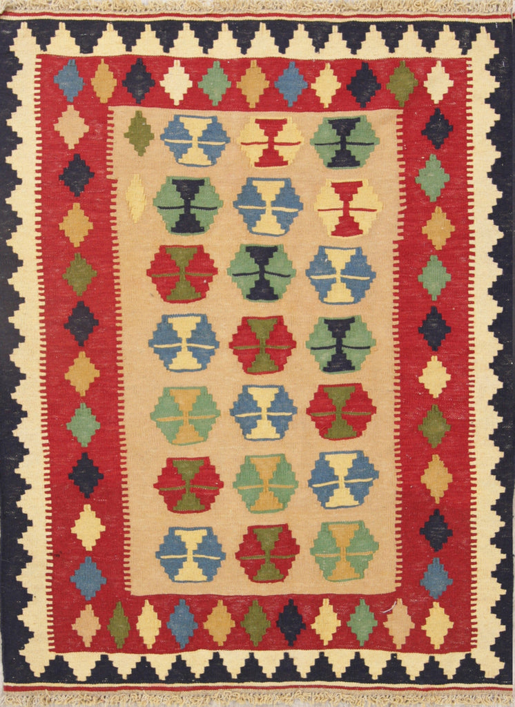 Geometric 4x5 Kilim Qashqai Persian Area Rug