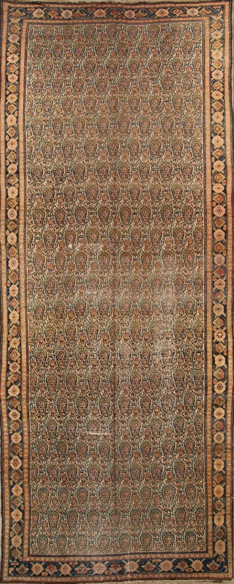 Pre-1900 Antique Senneh Bidjar Persian Vegetable Dye 7x17 Paisley Rug