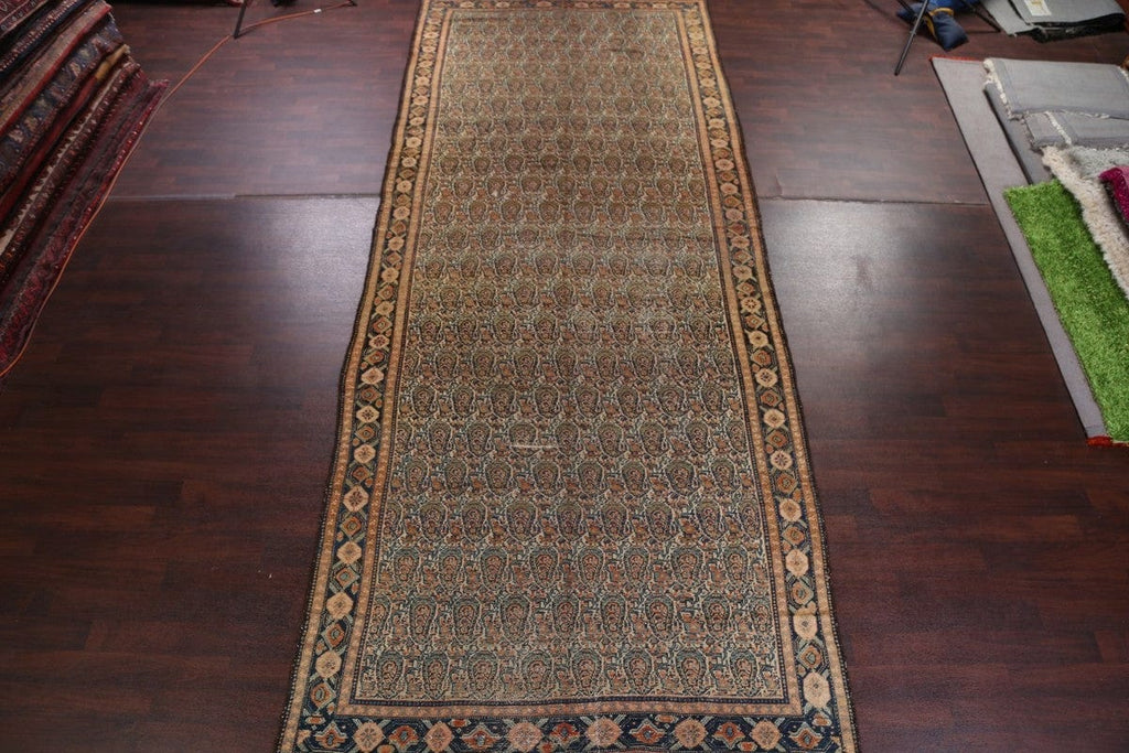 Pre-1900 Antique Senneh Bidjar Persian Vegetable Dye 7x17 Paisley Rug